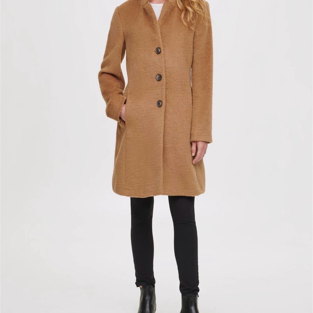 DKNY Womens Single Breasted Walker Wool Coat